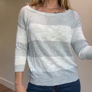 Banana Republic Light Grey and White Stripe 3/4 sleeve Sweater - Size Small